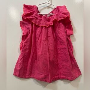 LANIDOR Girls Pink Ruffle Size 8 Top Tunic blouse 100% Cotton Oversized Pleated